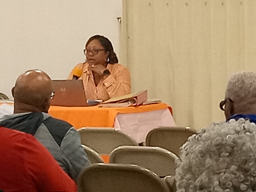 District 37-B Delegate Sheree Sample-Hughes speaks to constituents during a post-legislative session Town Hall at Hurlock United Methodist Church, Tuesday, April 22.