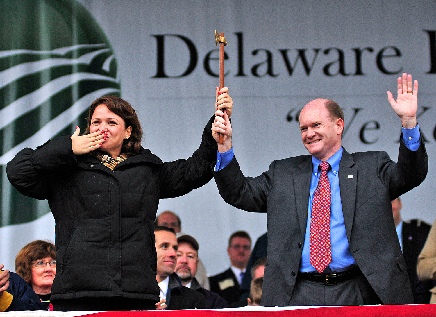 U.S. Senate rivals Chris Coons and Christine O' Donnell, an upstart Republican who defeated Mike Castle in the primary, buried the hatchet in 2010 Return Day ceremonies. Delaware State News file photo