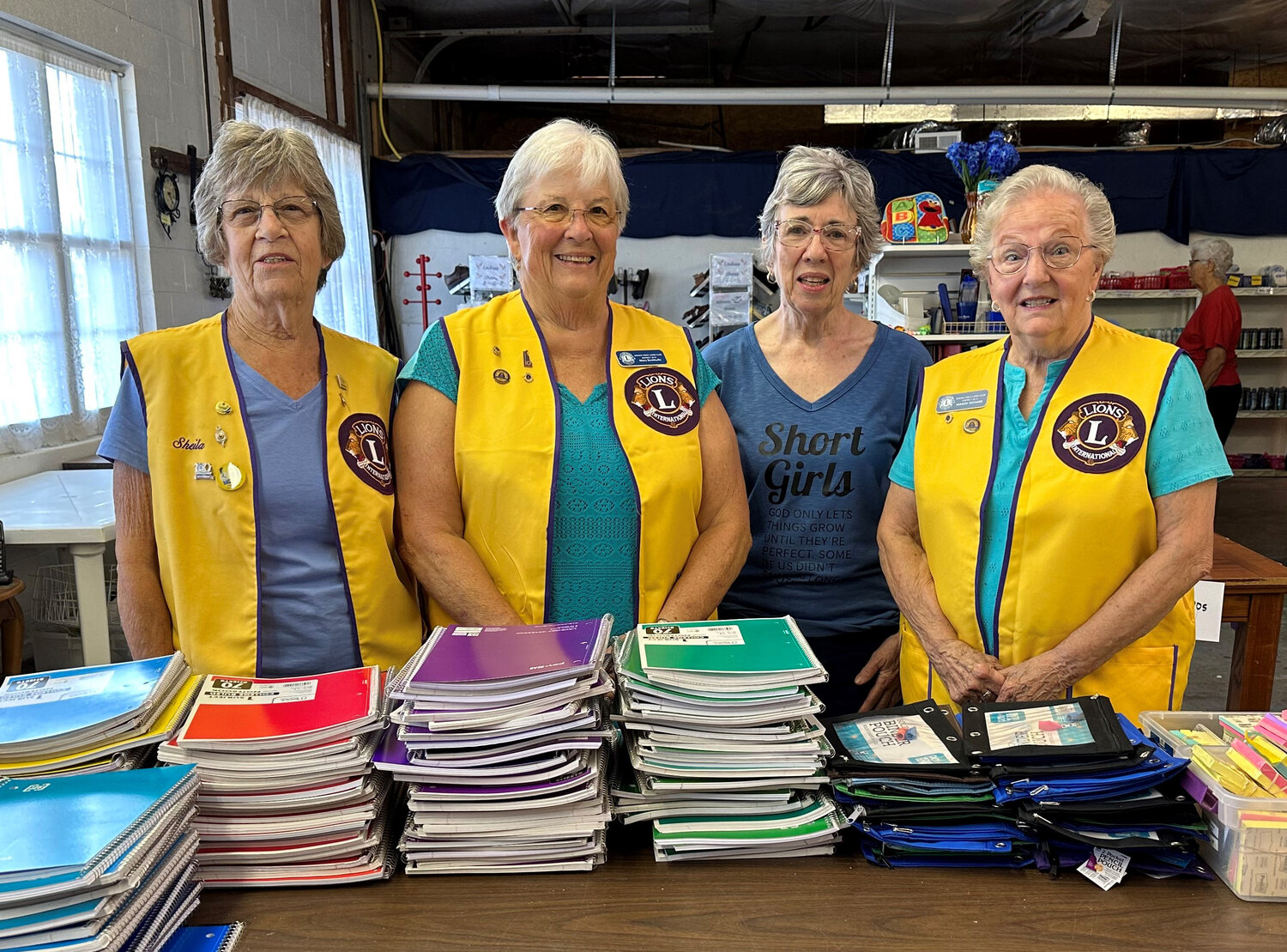 From left, Frederica Spring Creek Lions members Sheila Schieferstein, Mary Bookhultz, Judy Gilmore and Margie Richard take part in Caring Hearts, Helping Hands' supply drive.