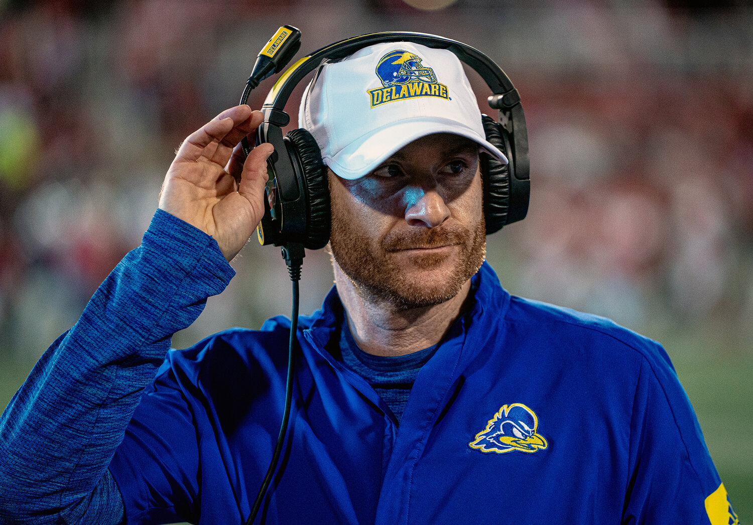 Delaware coach Ryan Carty on the sidelines in the Blue Hens' season-opening win at Stony Brook. University of Delaware Athletics photo.