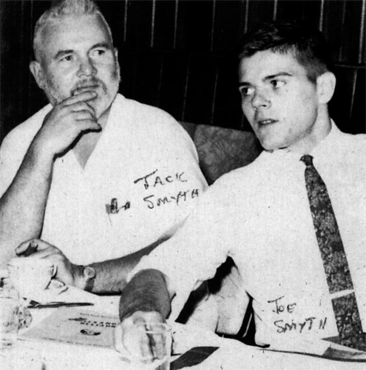 Joe Smyth, right, took over leadership of the Delaware State News from his father, Jack, in 1969.