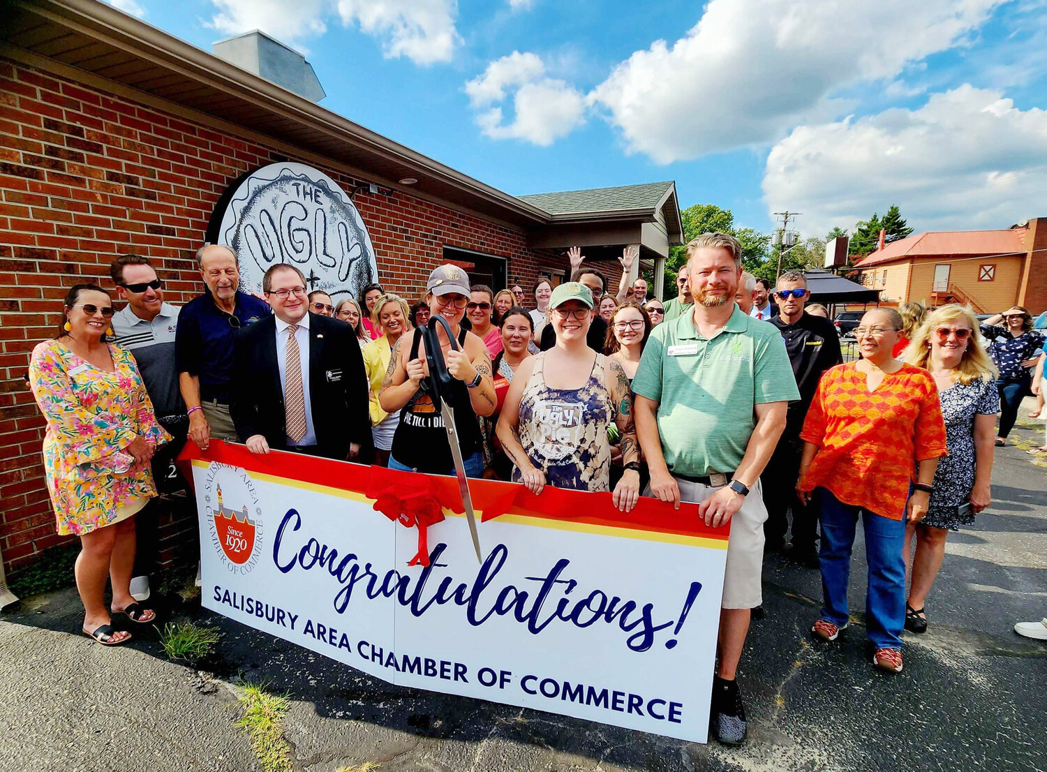 Shaina Bounds and Heather Hall of The Ugly Pie celebrated the move to their new building with a Salisbury Area Chamber of Commerce ribbon-cutting event.