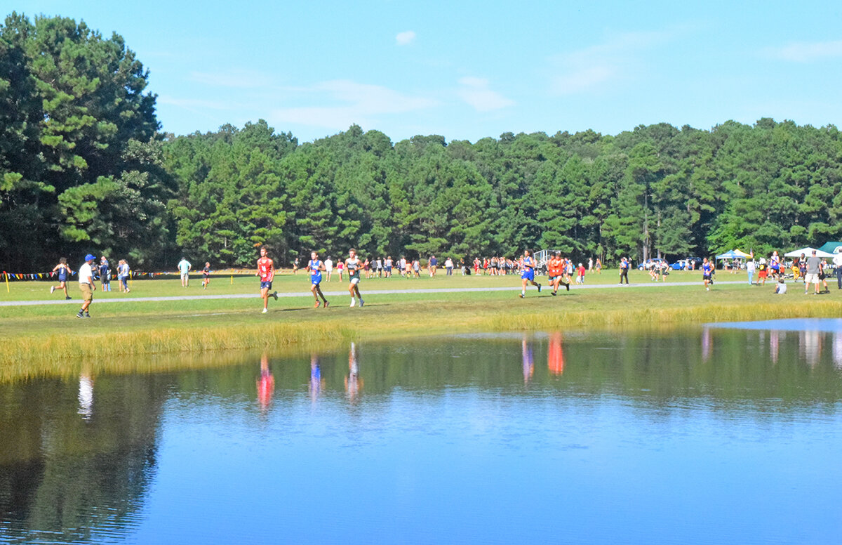 Field, forest and pond at Egypt Road Park make the course an attractive one for athletes and spectators.