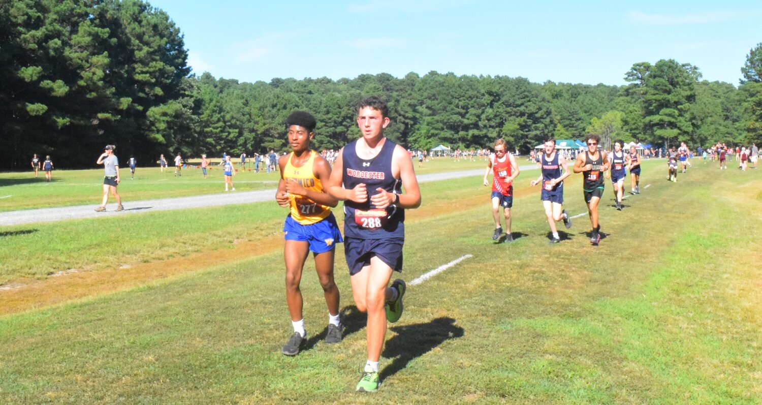 From the left, Wicomico's Torez Purnell and Worcester Prep's Jude Anthony neared the end of the course.