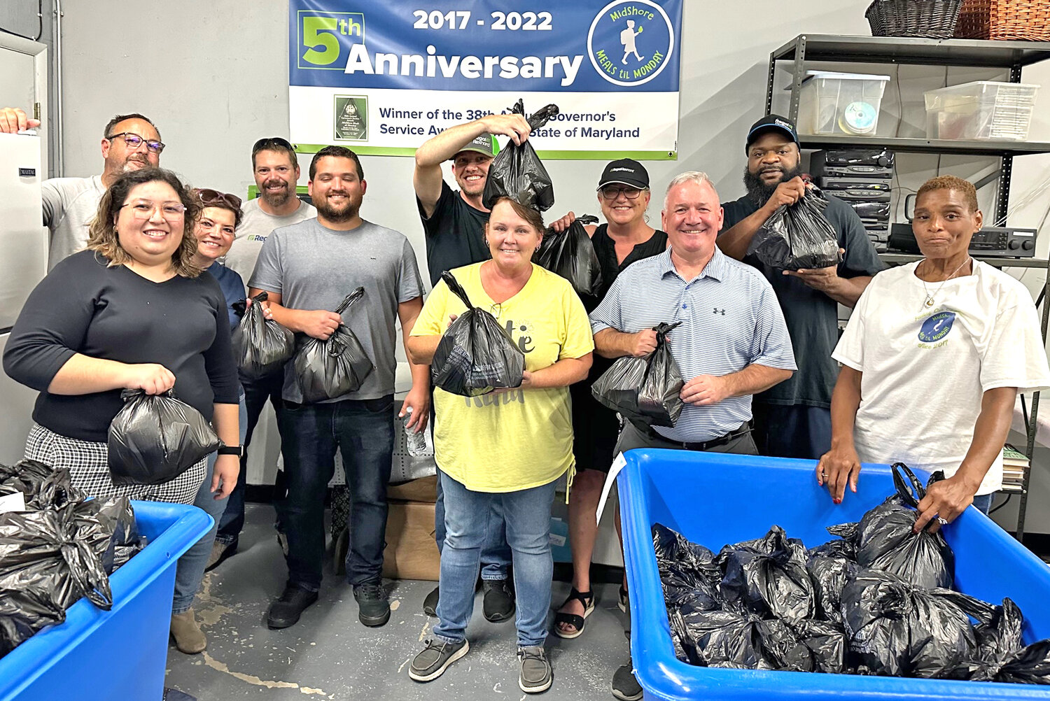 Workers from Regal Rexnord volunteered their time on Sept. 6 at MidShore Meals til Monday, an organization that provides food to schoolchildren who don’t always have enough at home. The crew helped pack 600 meals for the students of Dorchester County.