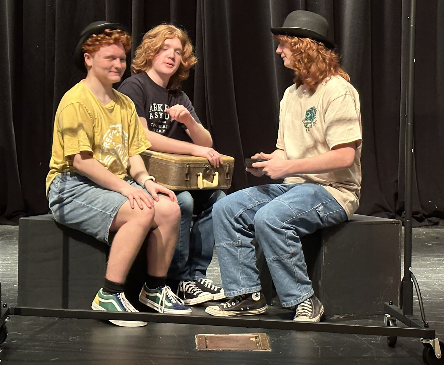 From left, Spencer Camlin, Collin Croswell and Todd Phillips, Sussex Central High School students who have roles in the Take Two Drama Club's presentation of "The 39 Steps."
