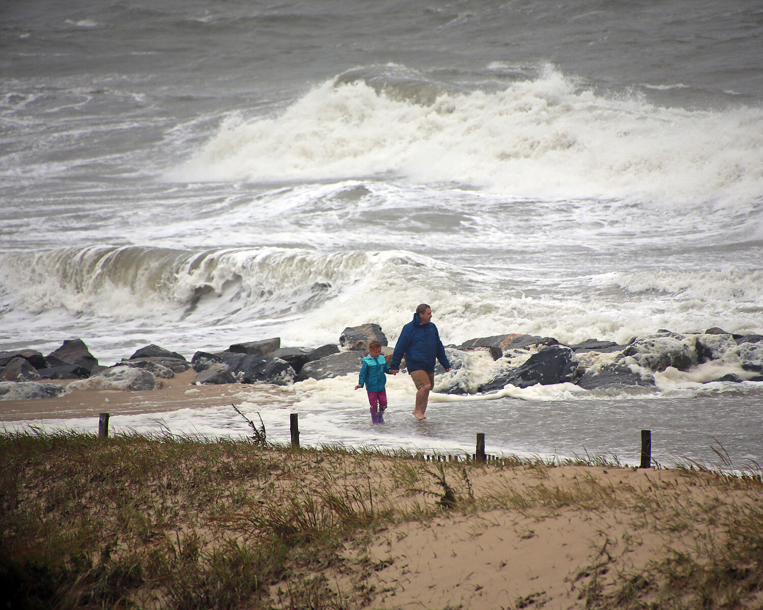 Visitors to Cape Henlopen State Park experienced high winds and spectacular waves Saturday afternoon at high tide.