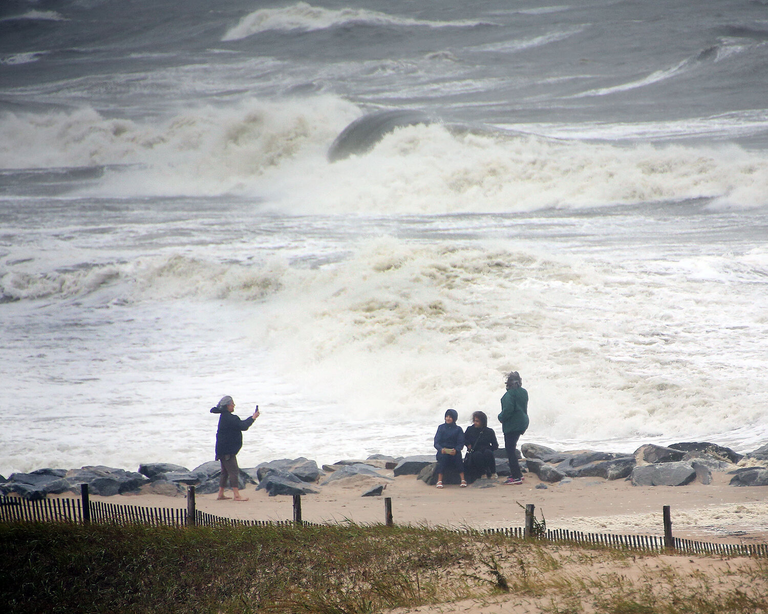The raging sea at Herring Point in Cape Henlopen State Park provided a great backdrop for photos Saturday. Ophelia brought high winds and high seas at high tide.