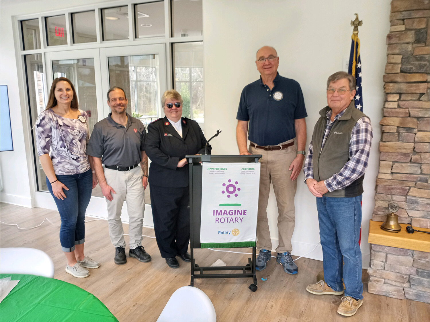 From left, Rotarian Angie Hengst, Salvation Army staff member Shane Walker, Captain Wendy Parson, Rotarian Jeff Cornwell and Rotarian Allen Nelson.