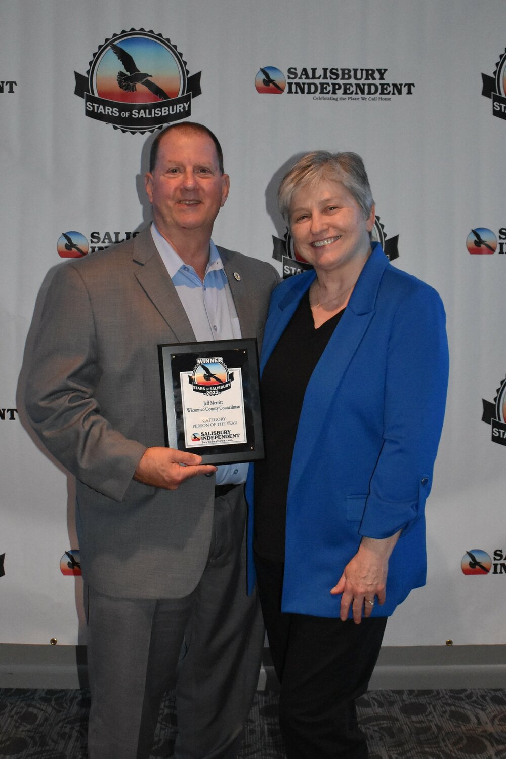Jeffrey “Jeff” and Diana Merritt celebrate his being named Person of the Year at the 2023 Stars of Salisbury.