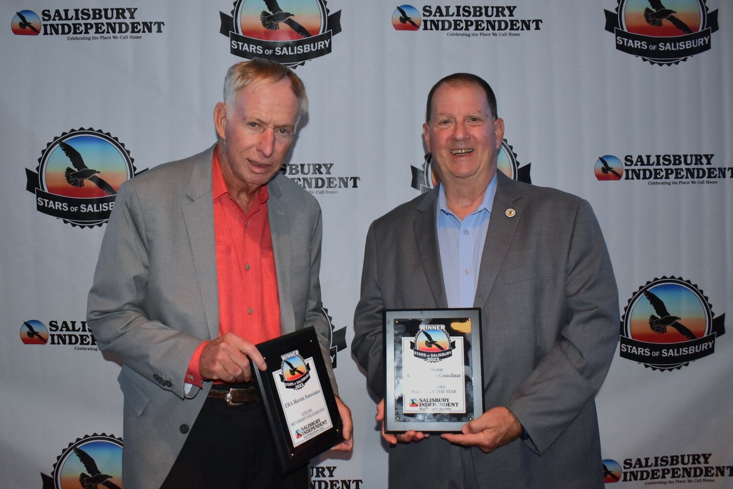 Person of the Year awardees Bill Marting (2022) and Jeffrey "Jeff" Merritt (2023) at the Stars of Salisbury 2023.