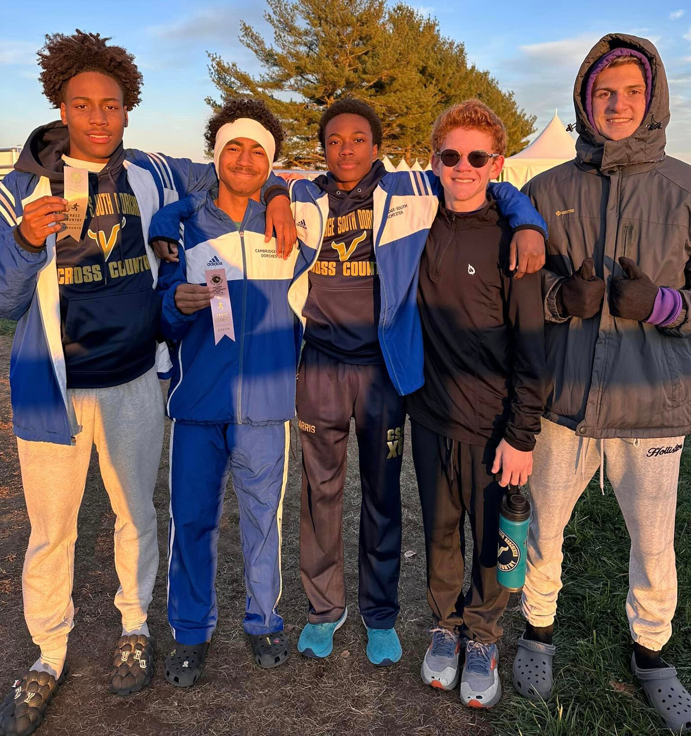 All Cambridge-South Dorchester High School cross country runners who competed in the Region 1A East Championships in Elkton on Thursday qualified for the state finals. From the left are Zy'Meir WIlson, Tekai Drummond, Josiah Harris, Andrew Albert and Preston Adkins.