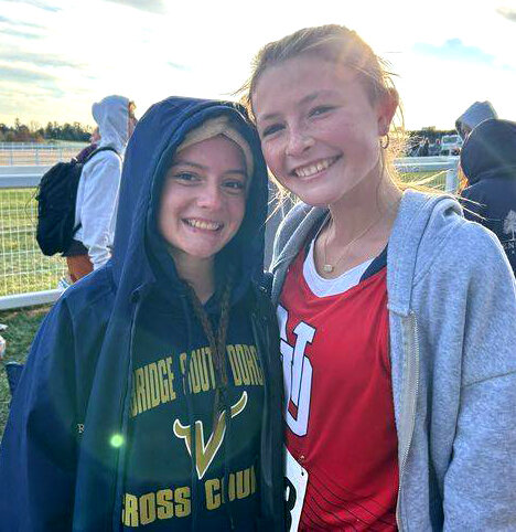 Camryn Russum, left, of Cambridge-South Dorchester High School and Adison Thomas of North Dorchester High School both qualified for the state meet at the Region 1A East Championships in Elkton on Thursday.