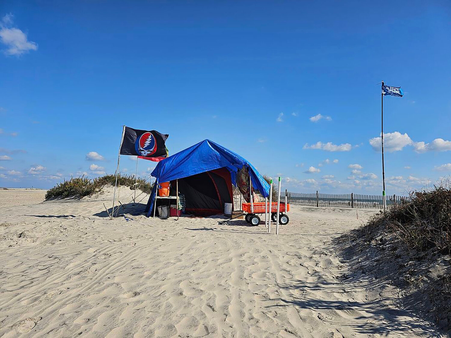 George Mummert was all set up for fall surf fishing at Assateague last weekend.