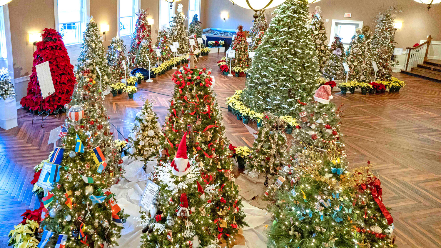 The The Tidewater Inn's Gold Ballroom is seen decorated for the Festival of Trees.