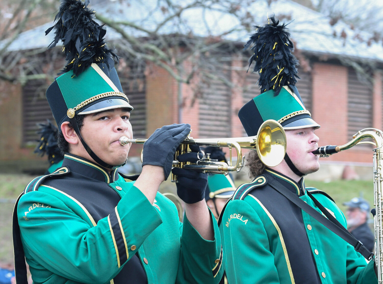 The horns section of the Mardela High School Band perform on East Main Street.