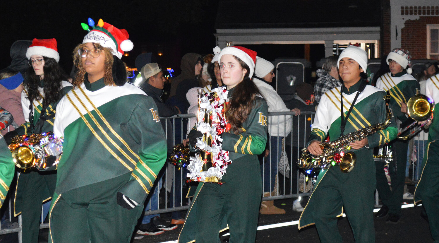The Indian River High School marching band was among several that participated in the Georgetown Christmas Parade on Thursday.