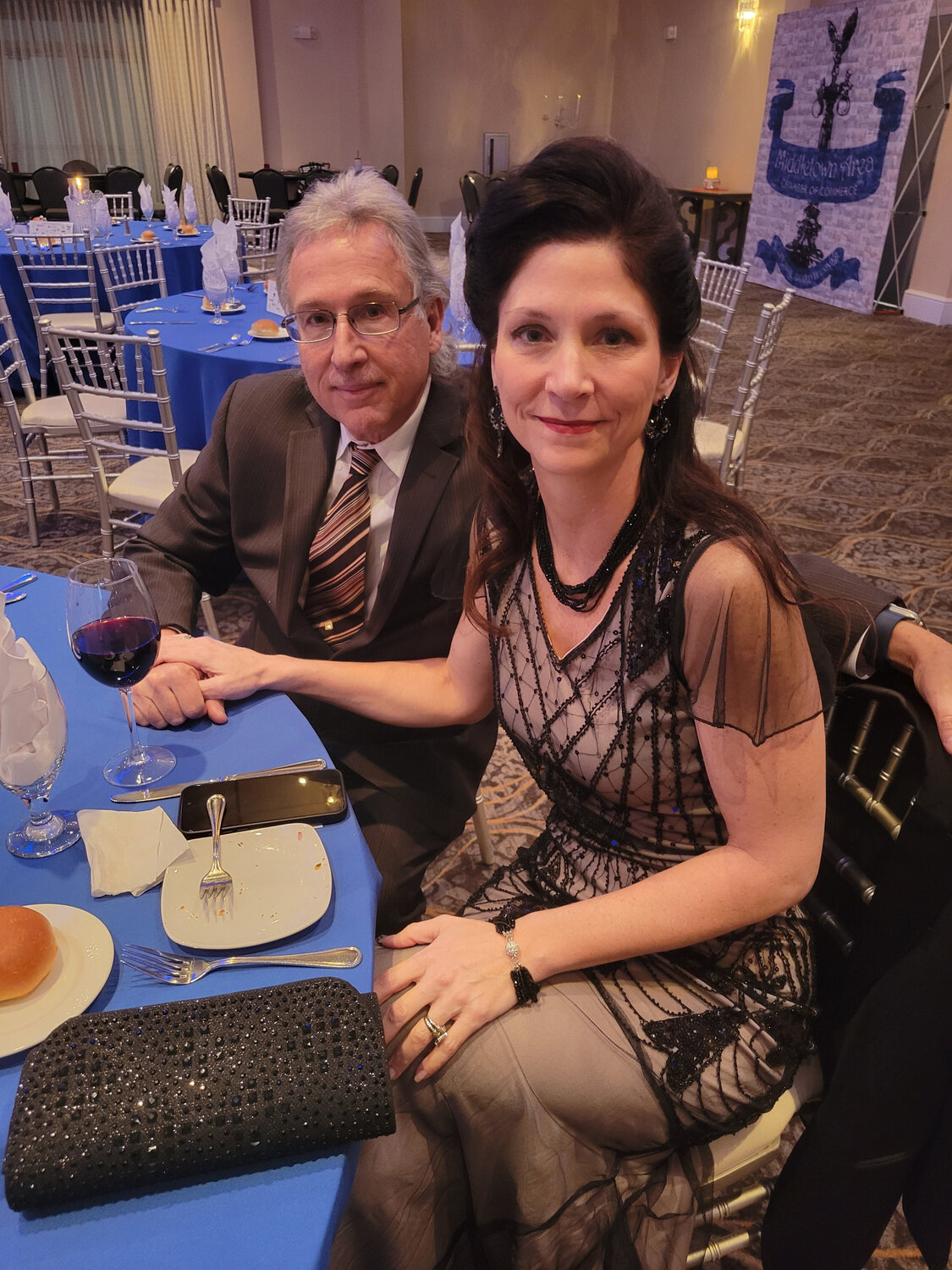 Michael and Sharron Cirillo await dinner at the Middletown Area Chamber of Commerce Gala on Friday.