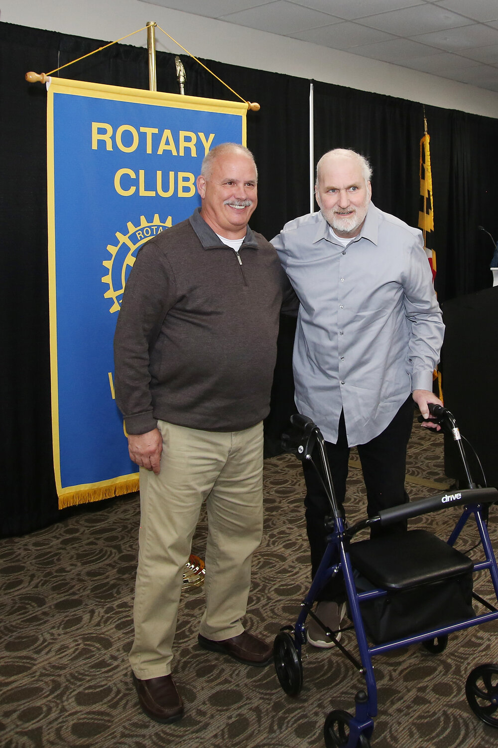 The Rotary Club of Wicomico honored Bill Suess, left, for rescuing Darryl Remedio, right, after he fell into a lagoon near his residence in Worcester County.