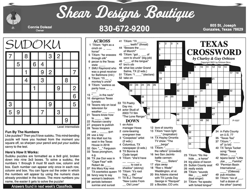 Use your mind! Here's this week's Crossword and Sudoku puzzles from The  Inquirer and Shear Designs Boutique