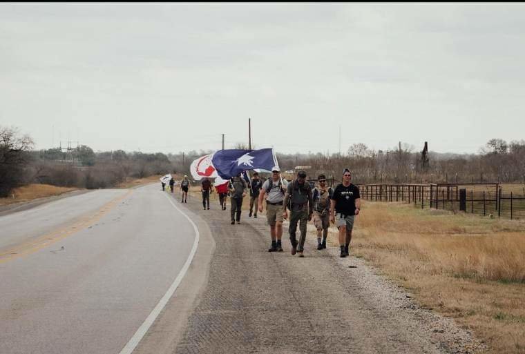 Participants last year walking from Gonzales to the Alamo to honor the Immortal 32 who fought for Texas Independence in the battle of the Alamo.