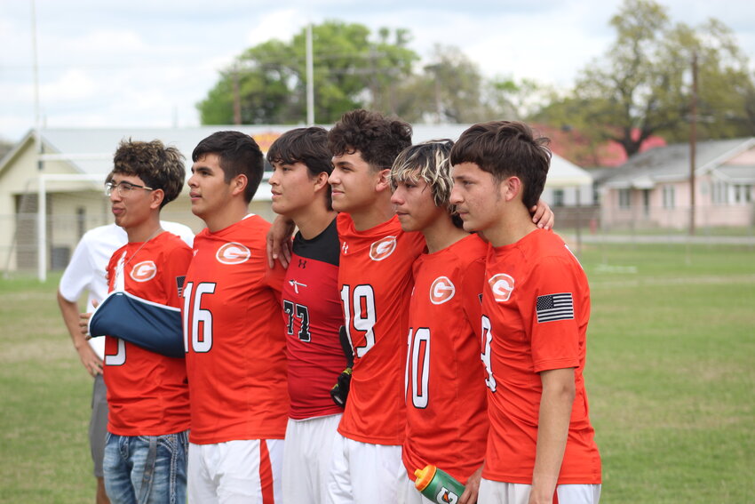 The Gonzales Apaches FC say goodbye to their six seniors in the final match of the season. Left to Right: Alan Orduna,   Santiago Almaguer, Miguel Moreno, Matthew DeLeon,   Marco Vazquez and Jesus Huerta.