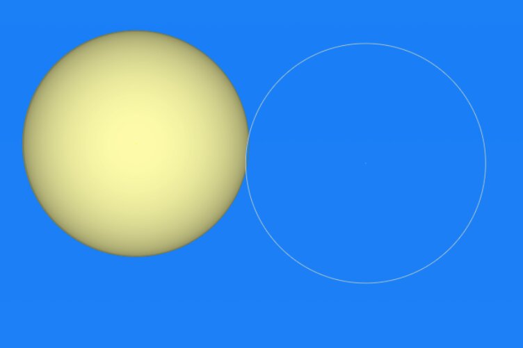 Computer rendering of the moon and sun at the start of the eclipse