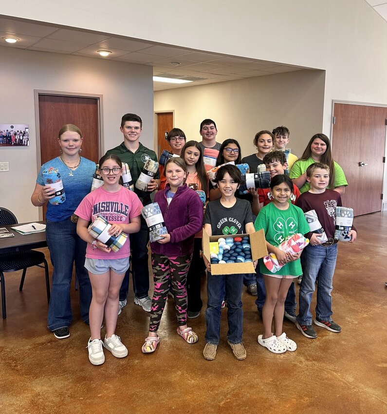 Members of the Green Clover 4-H Club collected items for the 4-H State Round-Up statewide community service project during their April meeting.