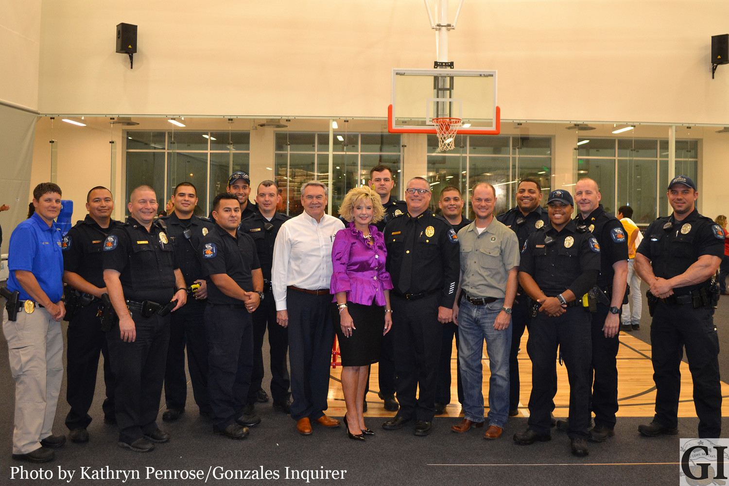 Gonzales Healthcare Systems CEO Chuck Norris, Gonzales Mayor Connie Kacir and State Representative John Cyrier joined Gonzales Police Chief Tim Crow and many first responders in celebrating National Night Out on Tuesday night.