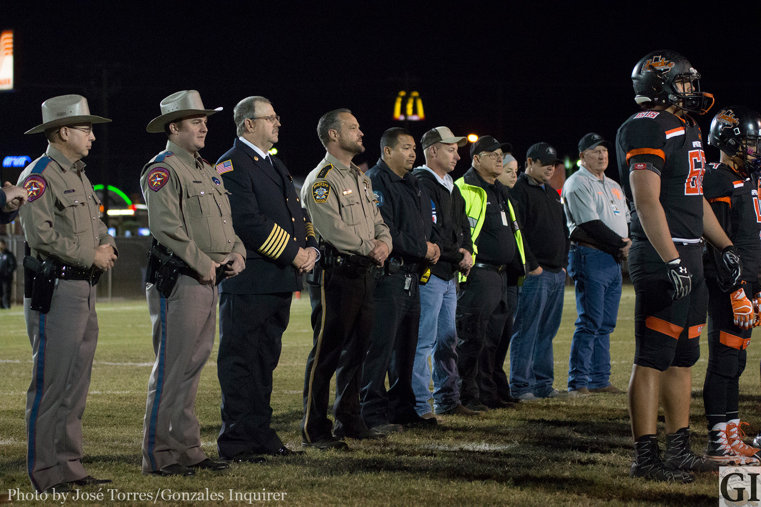 The Gonzales Apaches recognized first responders by making them honorary team captains Friday night.