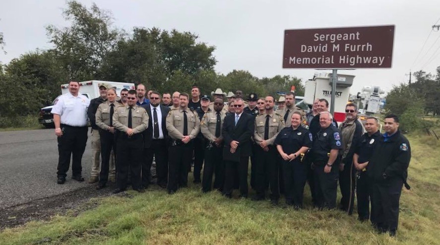 First responders from Gonzales and surrounding counties attended a ceremony on Wednesday that changed the name of State Highway 95 to the “Sergeant David M. Furrh Memorial Highway.” There, a new sign was unveiled, dedicating a portion of SH 95 to the late sergeant just outside of Shiner.