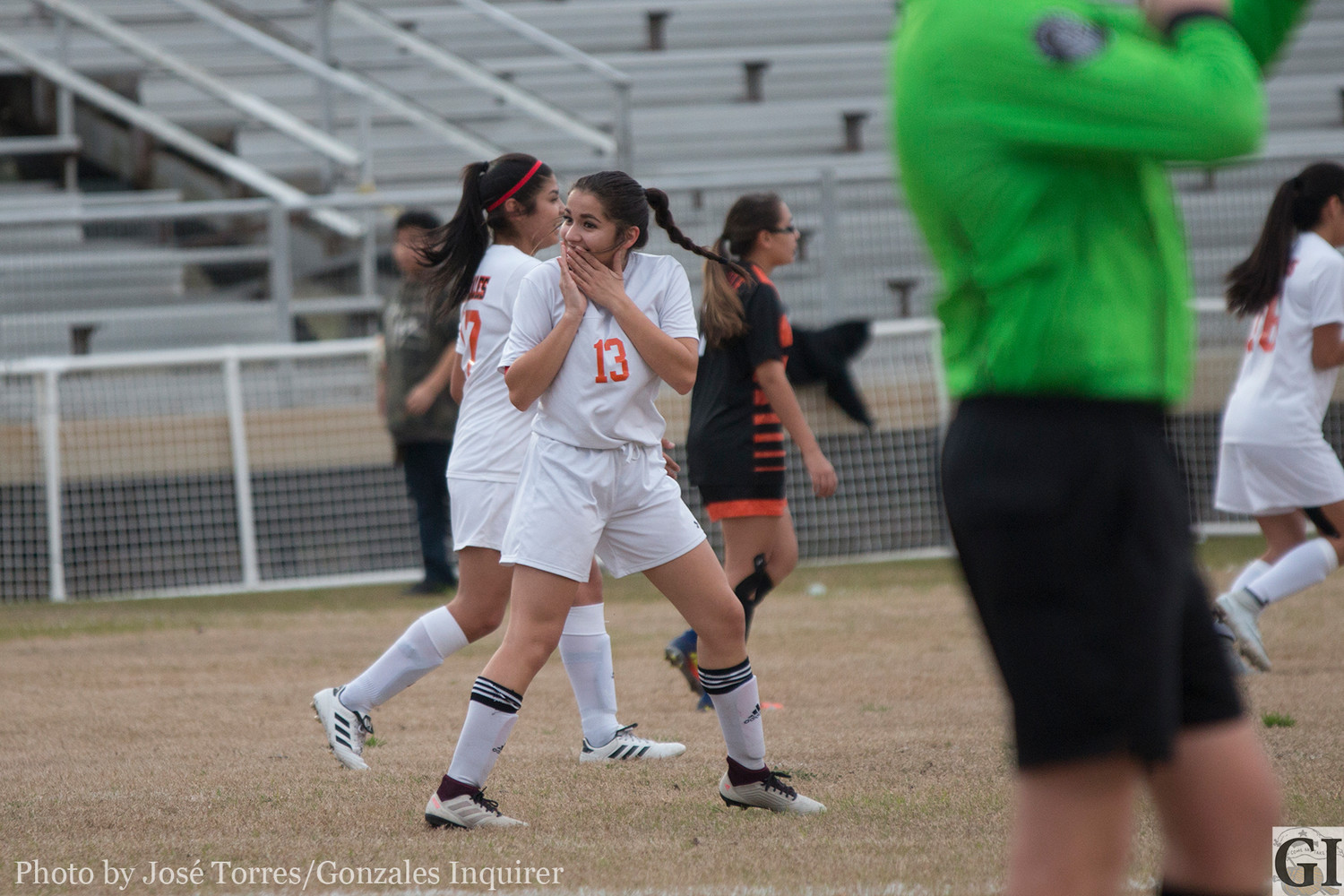 Briana Gomez (13) surprised herself with her chip-shot goal from 30 yards out in Gonzales’ 5-0 victory over Smithville on Friday.