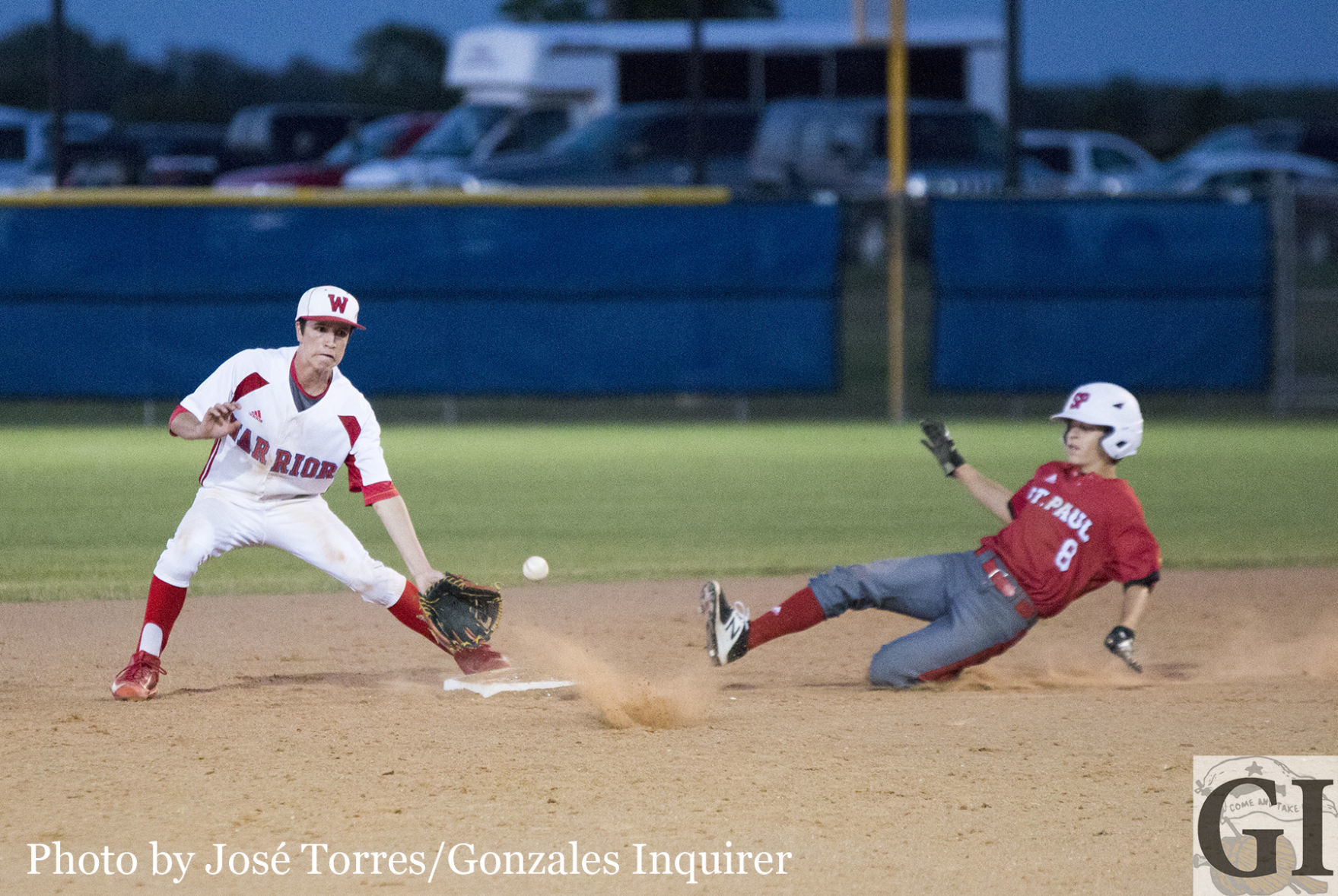Zachary Davis (8) tries to beat the throw at second.