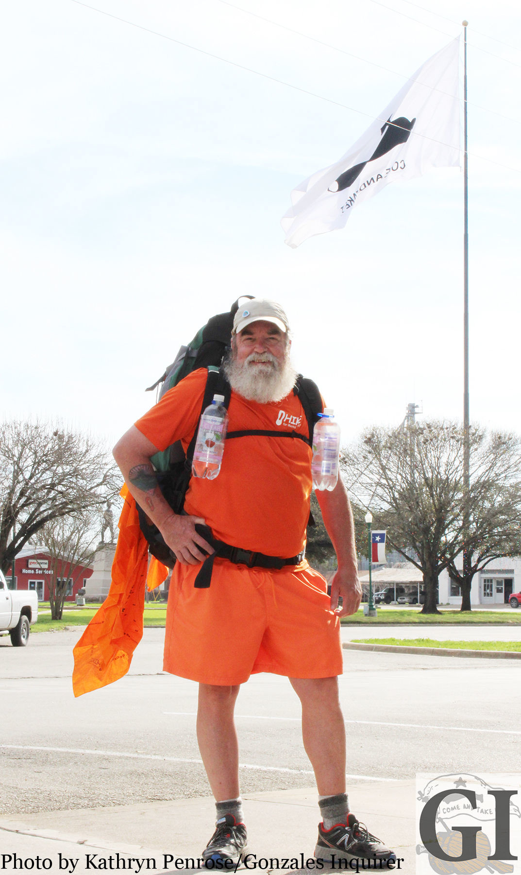 Tom Kennedy, co-founder of HIKE for Mental Health, stopped in Gonzales on his 300-mile trek from covering Houston, San Antonio and finally Austin, where he hopes to meet with Texas lawmakers to discuss stigma awareness.