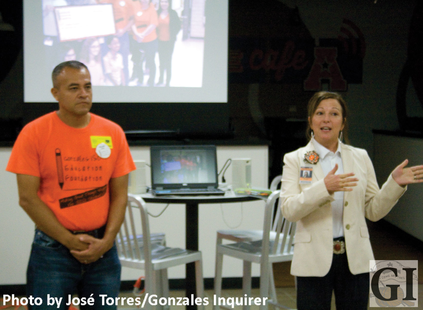 Gonzales ISD Education Foundation president Felipe Leon and GISD Superintendent Dr. Kim Strozier hosted First Friday at the school cafeteria to kick off the foundation’s annual campaign.