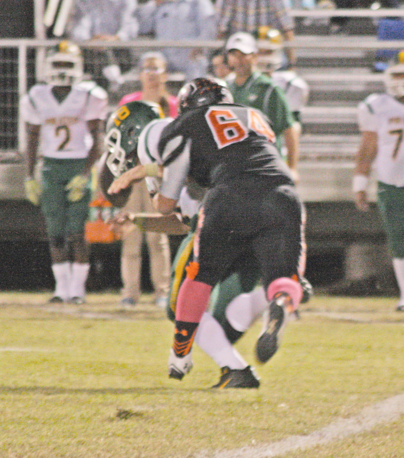 The Apaches were able to get multiple hits on the quarterback, including this sack by #64, Jose Contreras.