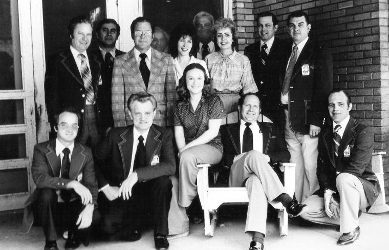 In March 1979, the Gonzales Chamber of Commerce’s Minute Men welcomed  Deidra Voigt as the new manager of the Alcalde Hotel. Shown seated are Mickey King, Fred Havel, Deidra Doupy  Voigt, Elgin Heinemeyer and Dick Dixon. Standing, from left: Bernard Hajovsky, Joe Gomez, Vic Brown, Lawrence Walshak, Nancy Voigt, Otto Grindler, Patty McCulough, Carroll Erwin and Bill Johnson. The photo originally ran in the Gonzales Inquirer with an inset photo of Fred Droupy shown on Page 1B.