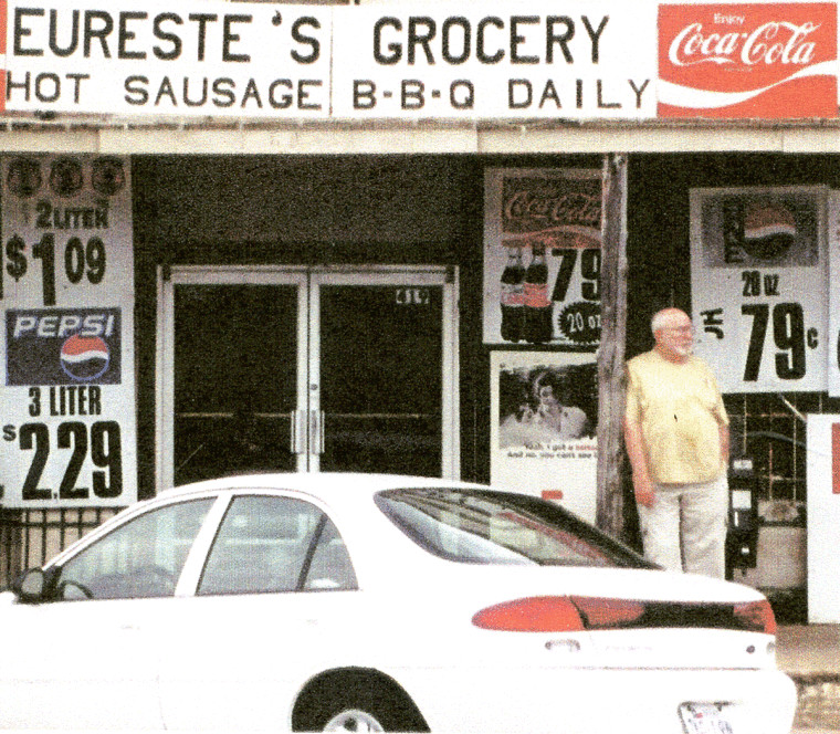 Streeter King (right) returned to Waelder – and Eureste’s Grocery – in 1998.