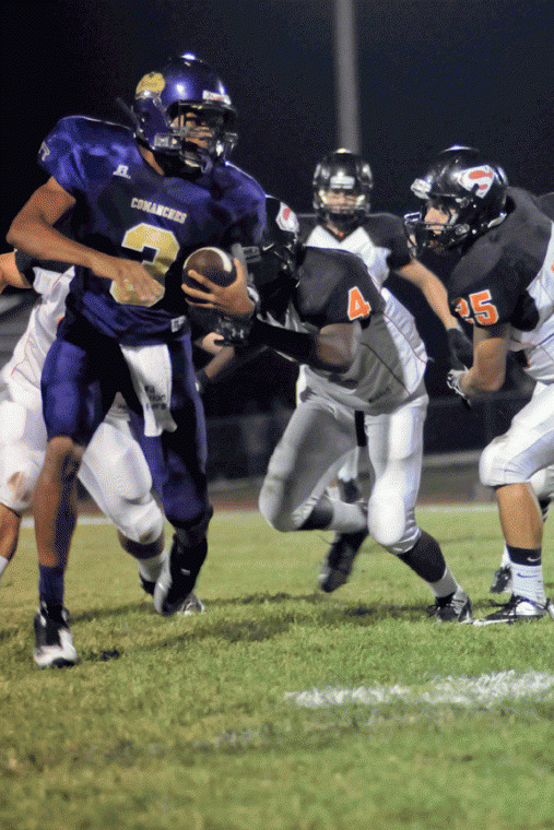 Shiner quarterback Trevion Flowers ran for 106 yards on 18 carries in the Comanches’ 33-32 win over Weimar on Friday.