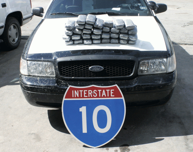 33 packages of crystal meth -- 16 kilos or 32 lbs. -- were seized Friday on I-10 when a DPS trooper stopped a Mexican man who was smuggling the drugs through Texas.