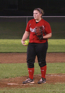 St. Paul pitcher Lizzy Opiela looks at the catcher to see the pitch call during a recent game.