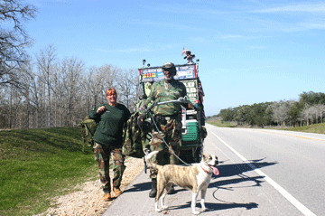 Allie Stevens with girlfriend Ullie and dog Roxy along U.S. 90A
near Belmont.
