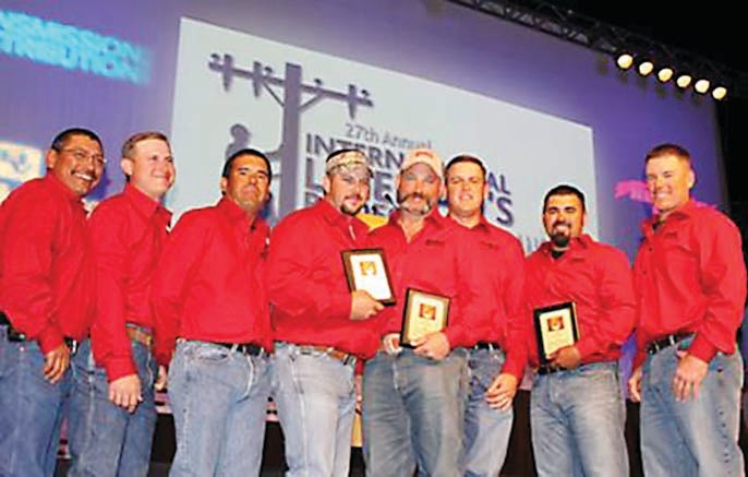 GVEC Lineman and apprentices who competed in the 2010 International Lineman’s Rodeo included (from left): Ricky Varela, Christopher Laake, Zeke Ybarra, Scott Brown, Ronnie Luensmann, Derek Ranft, David Hernandez and James Hunter.