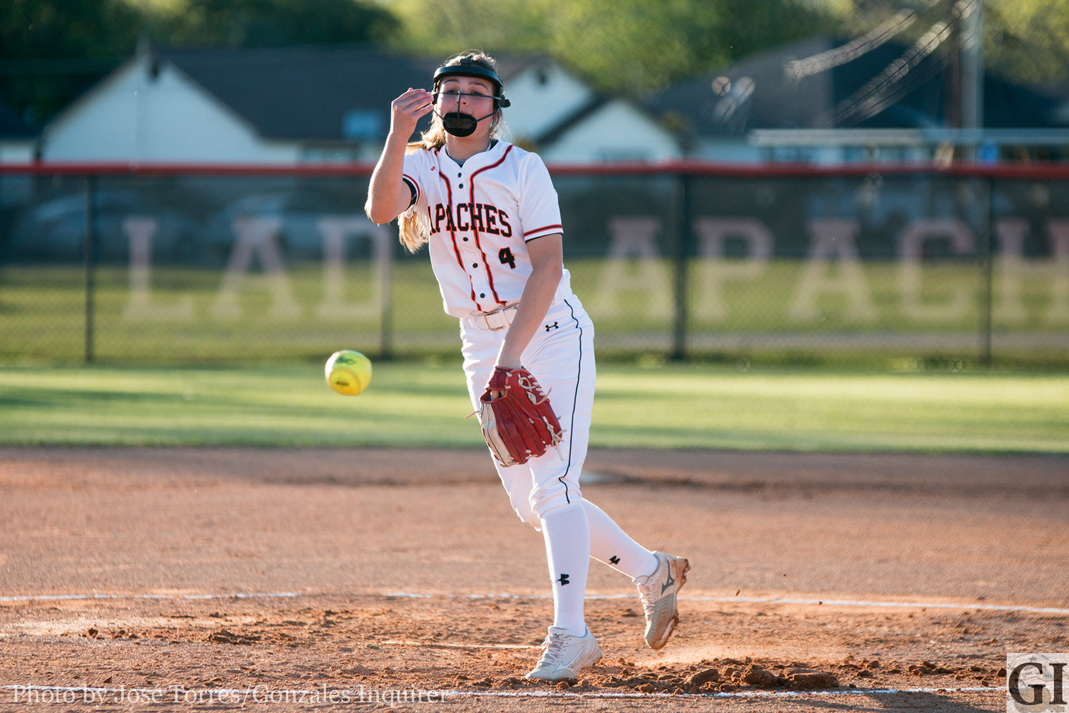 The Lady Apaches are attacking this season with a young group of athletes, including starting pitcher Ashleigh Luensmann (4). Gonzales lost their district game against Navarro 14-0.
