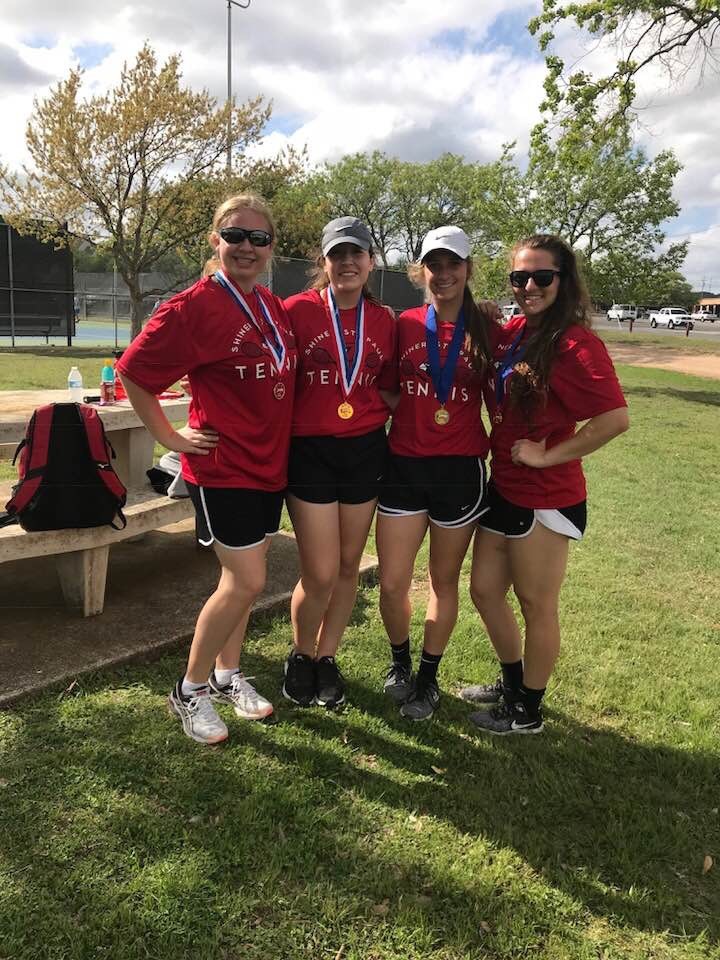 Shiner St. Paul will be sending both girls doubles teams to the state tournament in Waco. Gracey Novosad and Christine Wagner finished as regional champions while the duo of Catherin Brown and Scarlett Crawford placed fourth in the tournament. Pictured (from left) Catherine Brown, Scarlett Crawford, Gracey Novosad and Christine Wagner.