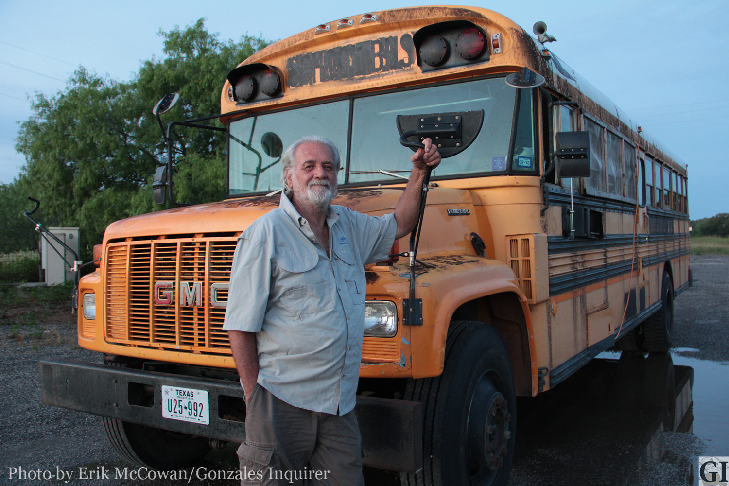 A lot of people have noticed this older decommissioned school bus parked at various places around town, enough so to call local police. Its owner, Jay H. Burns, doesn't know what all the commotion is about.
