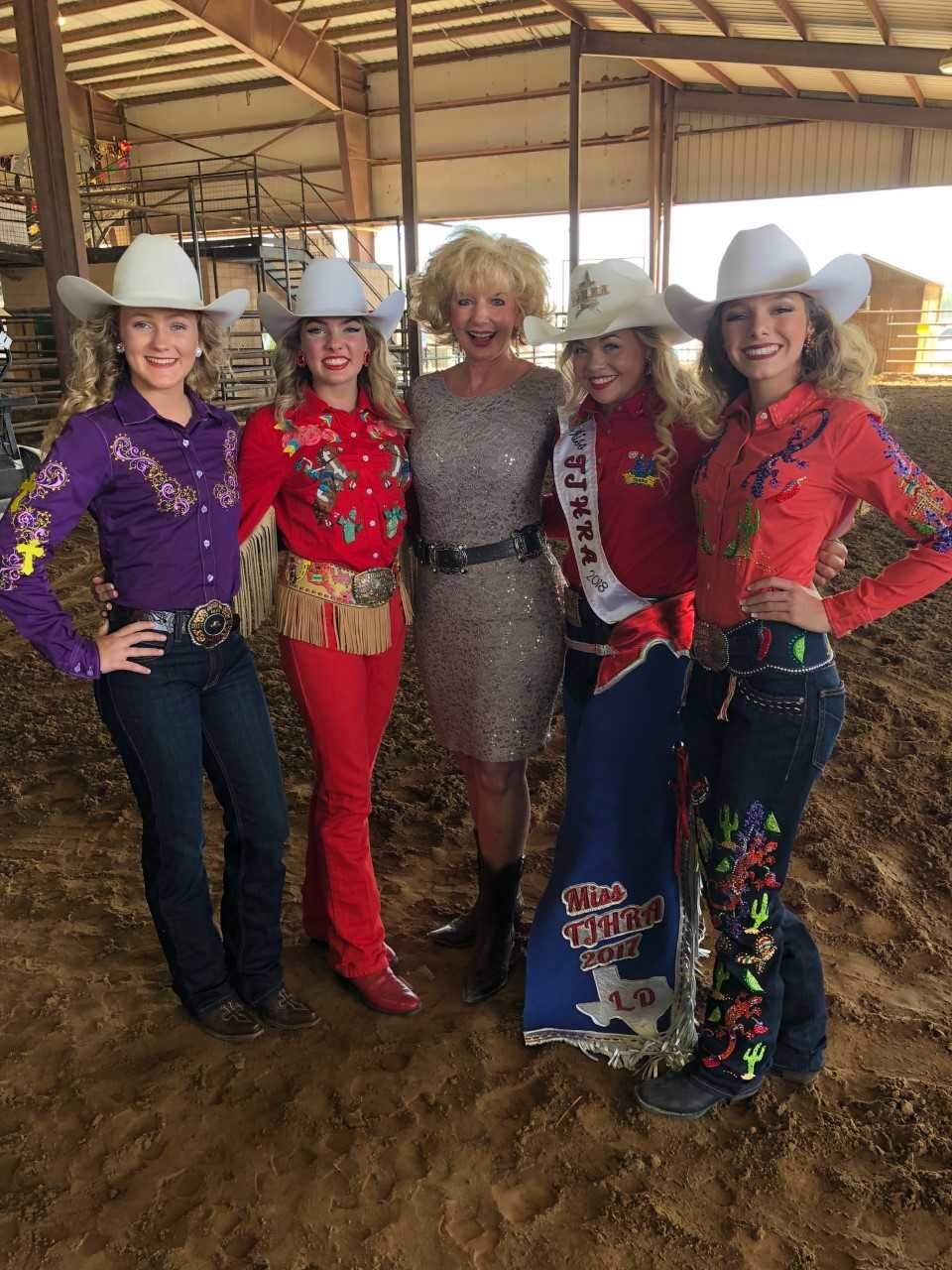 Gonzales Mayor Connie Kacir greets some of the Texas Junior High Rodeo Association royalty at the recent event that concluded last week. After discussions and a vote, the association decided to return to town for the next five years on a near unanimous decision. Pictured with Mayor Kacir (middle) are (from left) Katelynn Miller second runner up, Genevieve Blanchard first runner up, Laramie Dearing 2017-18 Princess and Amber Simons 2018-19 Princess.