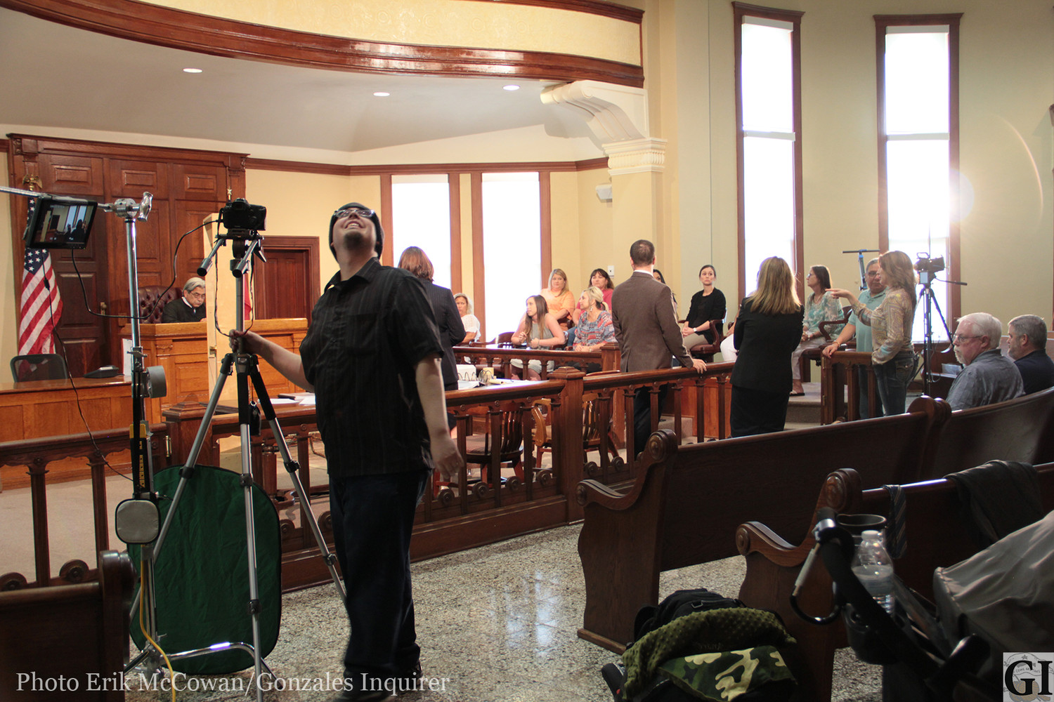 The district courtroom at the Gonzales County courthouse was the scene for a short film shoot earlier this month. The story comes from the Bettie and Ruben Ramirez child abuse and murder trial that occurred in the same room in 2009.