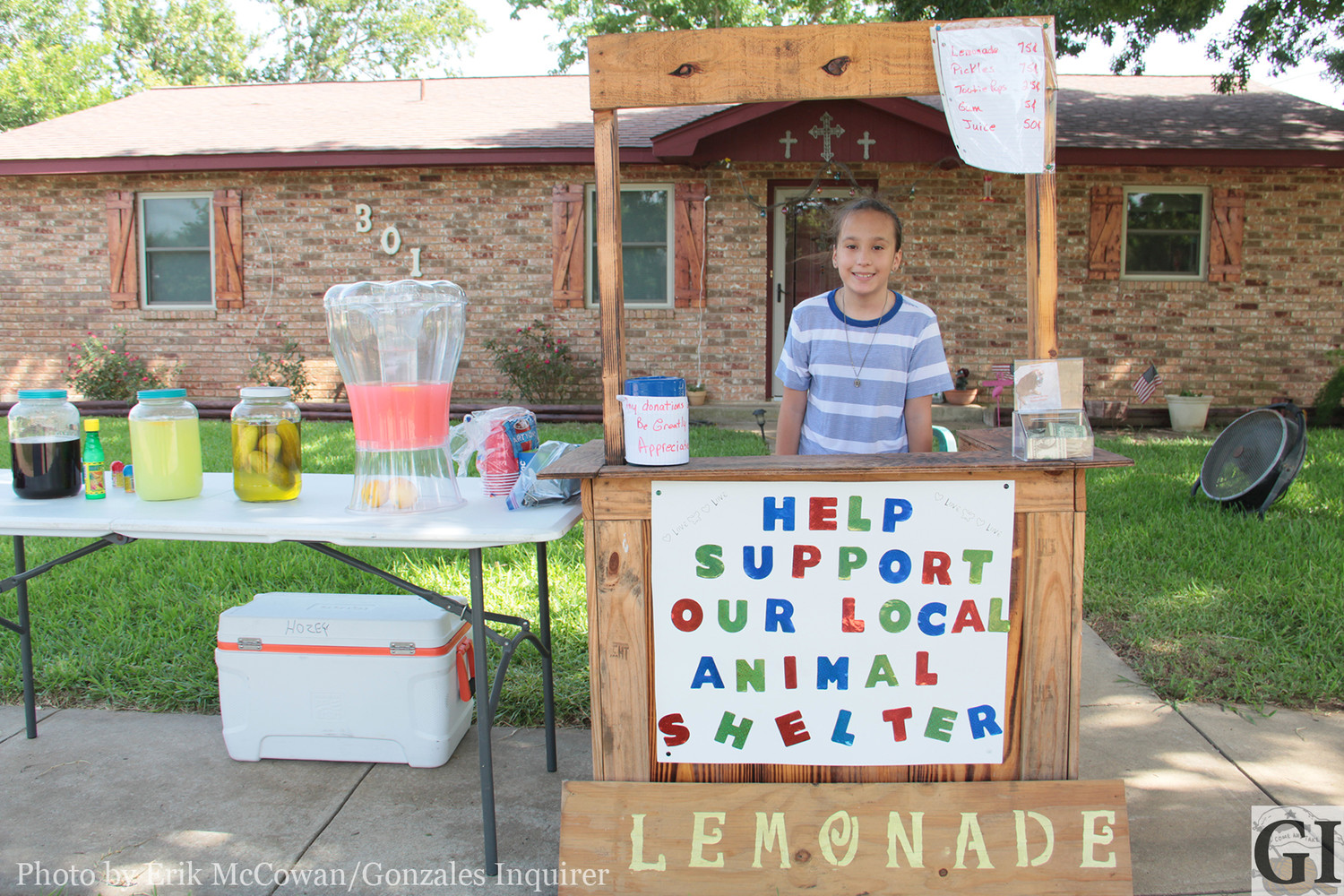 Rylee Alvarez has decided to spend the dog days of summer by helping the Passion for Paws Animal Shelter in Nixon. Her lemonade stand is a personal project to raise money for the shelter and can be found at 301 E. 6th St. in Nixon. She is usually at the stand on Friday and Saturday afternoons.