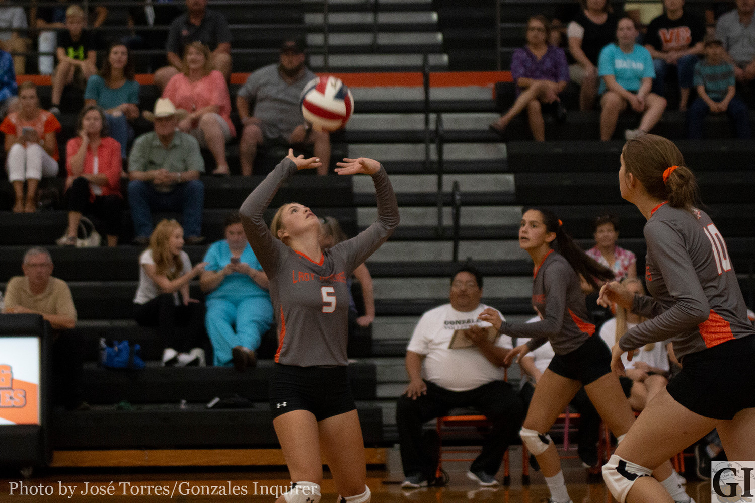 Kiley Allen runs the offense as the setter for the Gonzales Apaches this season. With many attackers on the court, head coach Sam White expects Allen to be the main facilitator throughout the year. Gonzales beat Luling (25-22, 25-14, 25-16).
